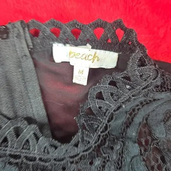 Peach Black Sheer Lace Blouse Floral Scalloped Trim Whimsigoth Coquette Size M - Picture 3 of 16